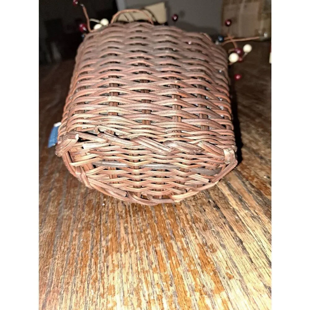 Vintage Handmade Patriotic Hanging Basket Ribbons Beads Flowers Farmhouse Rustic